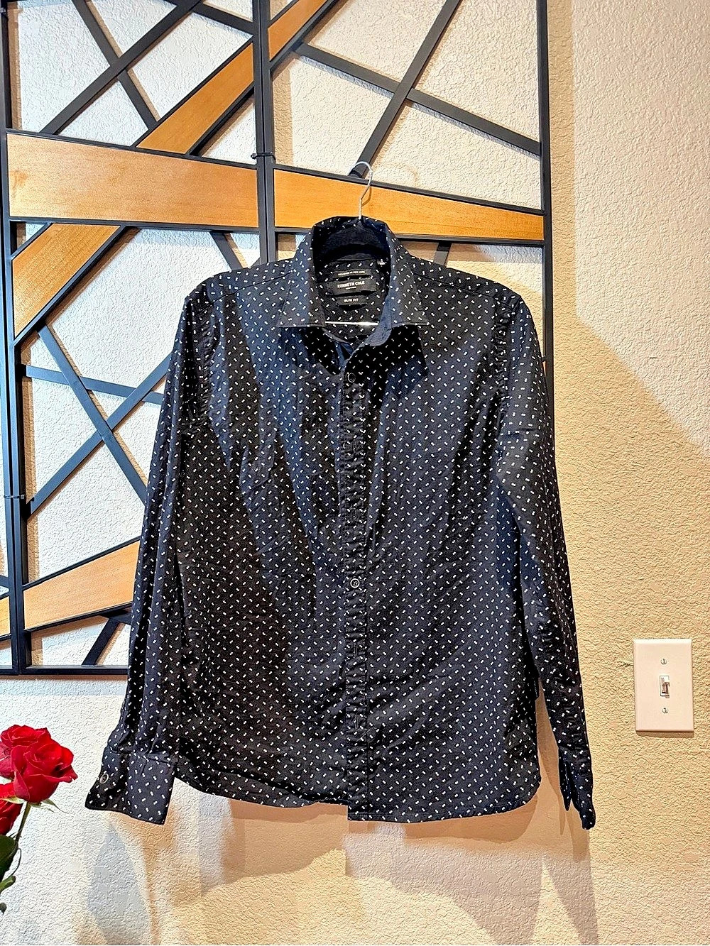 Kenneth Cole Geometric Button Down Shirt in Black & White Size Small